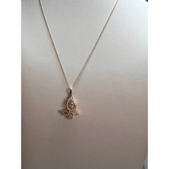 Butterfly CZ pendant in YG over sterling silver with 18 inch chain - Picture 4 of 13